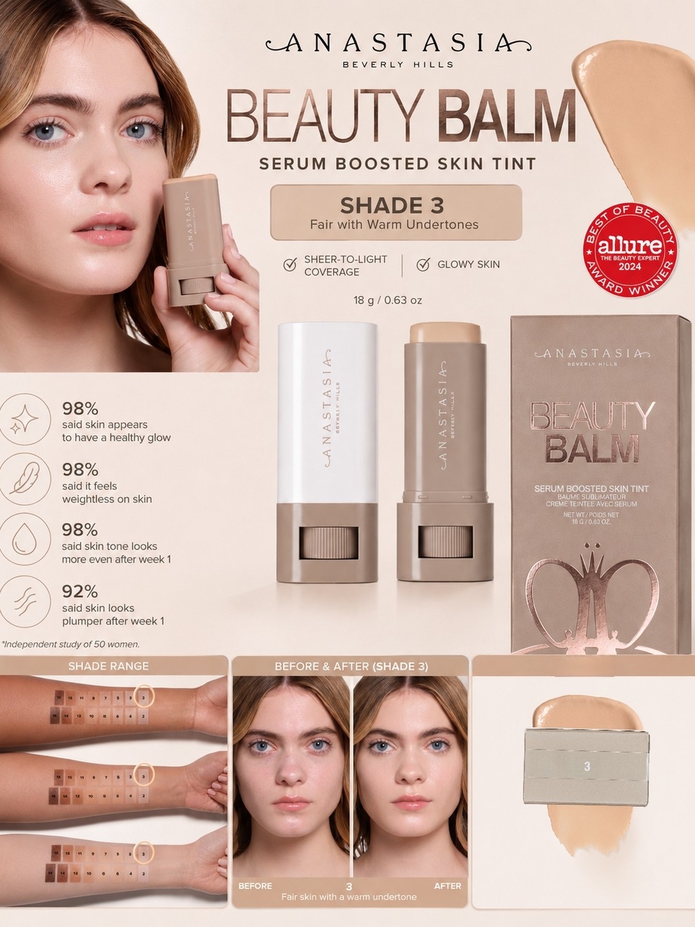 Anastasia Beverly Hills Beauty Balm Serum Boosted Skin Tint – Shade 3